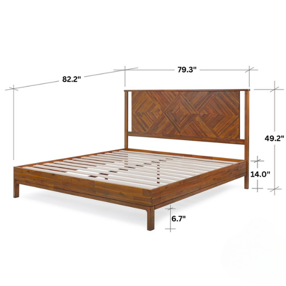 Solid Wood Platform King Size Bed with Headboard – Rustic Wood Frame with Steel Reinforcement for Ultimate Stability and Comfort