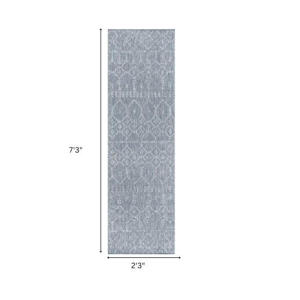 Boho-Inspired Greyish Blue & Ivory Geometric Rug – Fade & Stain-Resistant, Low-Pile, Perfect for High-Traffic Indoor/Outdoor Spaces
