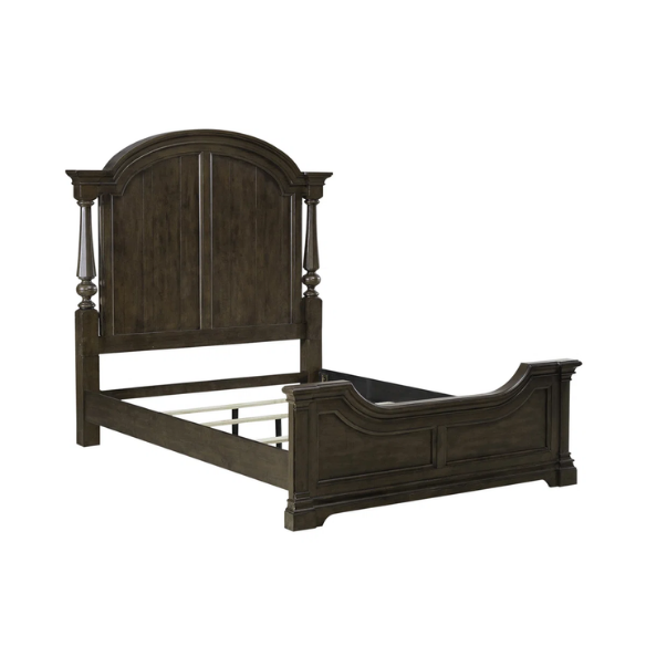 Classic Legacy Queen Bedroom Set – Bed, Dresser, Mirror, and Nightstand in Satin Cherry with Rustic Alder Veneers and Antique Brass Accents