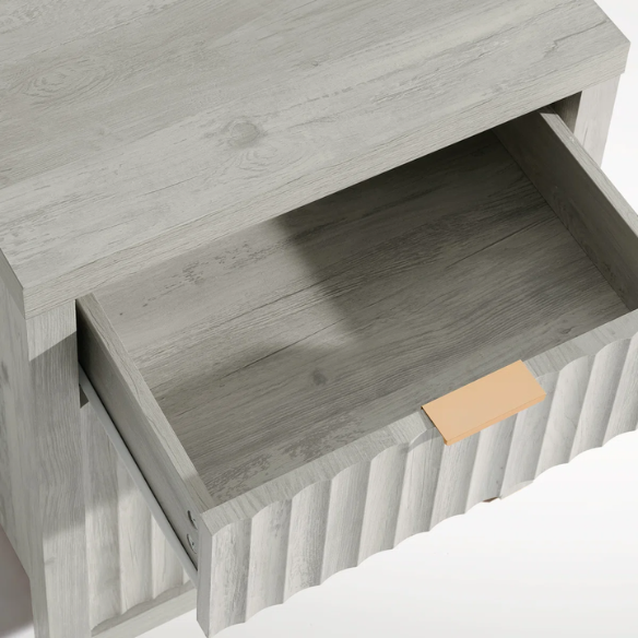 2-Drawer Nightstand with Built-In Outlets – Fluted Panels, Wood Grain Finish, Modern Design, Charging Station with 2 AC Outlets, USB & USB-C Ports, 4.9-Foot Power Cord, Set of 2