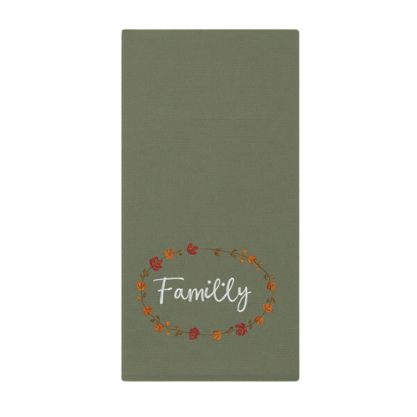 Sage Green Embroidered Napkin Set – Fall Leaf Family Circle Design