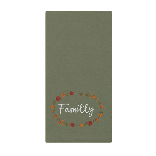Sage Green Embroidered Napkin Set – Fall Leaf Family Circle Design