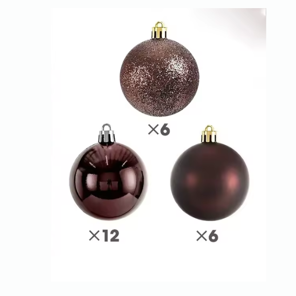 Brown Christmas Ball Ornaments – 24-Piece Set, Shatterproof Holiday Decorations (Available in 3 cm, 4 cm, and 6 cm)