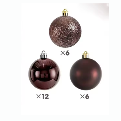 Brown Christmas Ball Ornaments – 24-Piece Set, Shatterproof Holiday Decorations (Available in 3 cm, 4 cm, and 6 cm)