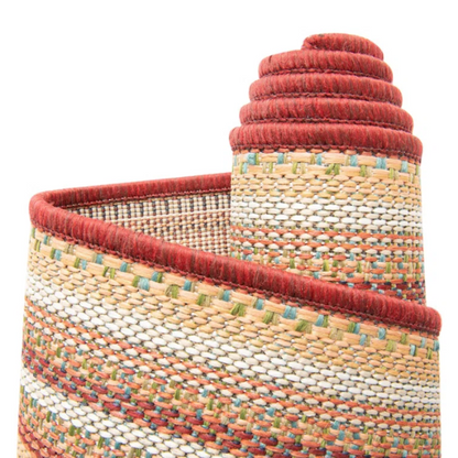 Coastal-Inspired Geometric Rug – Fade & Stain-Resistant, Burgundy,Ivory,Orange,Green,Blue Pattern, Ideal for Indoor/Outdoor Use
