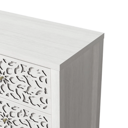Boho-Inspired 45.4" 6-Drawer Dresser with Distressed Finish and Openwork Floral Details