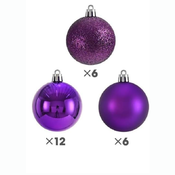 Purple Christmas Ball Ornaments – 24-Piece Set, Shatterproof Holiday Decorations (Available in 3 cm, 4 cm, and 6 cm)