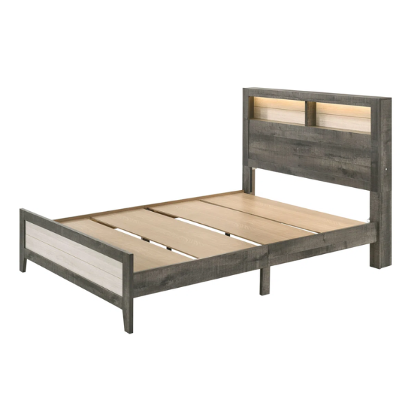 Stylish 6-Piece LED Platform Queen Bedroom Set in Cream and Brown – Modern Elegance with Ambient Lighting