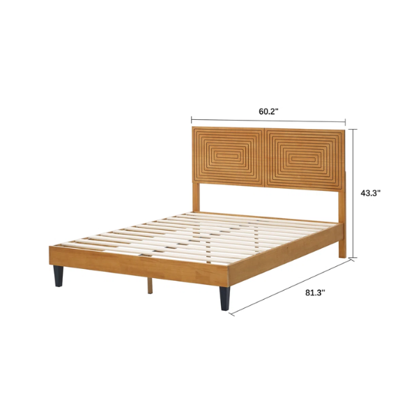 Queen Size Solid Wood Bed with Intricate Engraved Design – Timeless Craftsmanship and Elegance