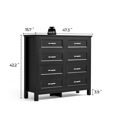 French Country-Inspired 8-Drawer 47.3" Double Dresser with Rustic Finish, Crown Molding, and Tapered Legs