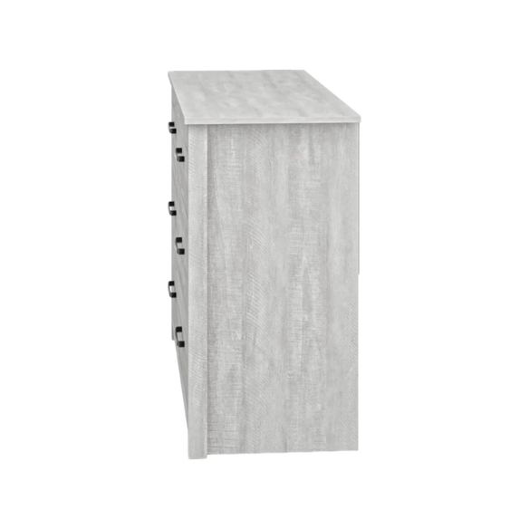 Modern 6-Drawer Double Dresser with Flared Feet and Sleek Black Metal Handles
