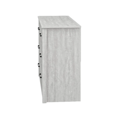 Modern 6-Drawer Double Dresser with Flared Feet and Sleek Black Metal Handles