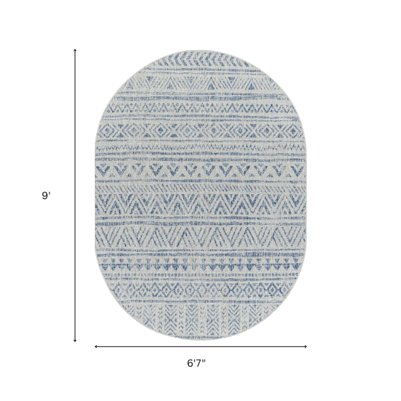 Striped Geometric Area Rug – Blue & Taupe, Durable Polypropylene, Low-Pile Design for High-Traffic Indoor/Outdoor Spaces