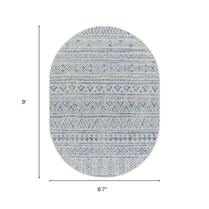 Striped Geometric Area Rug – Blue & Taupe, Durable Polypropylene, Low-Pile Design for High-Traffic Indoor/Outdoor Spaces