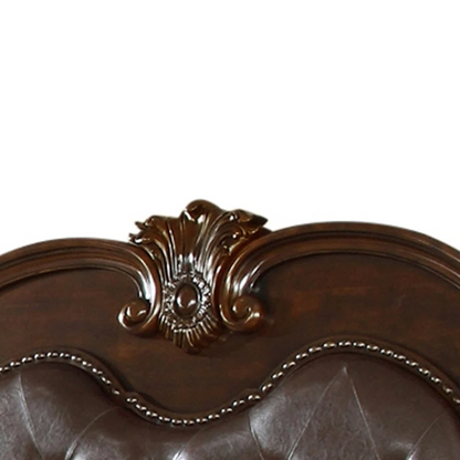 Classic Elegance 5-Piece Queen Bedroom Set in Dark Walnut with Button-Tufted Headboard, Marble-Topped Nightstand, 11-Drawer Dresser, Beveled Mirror, and Storage Chest