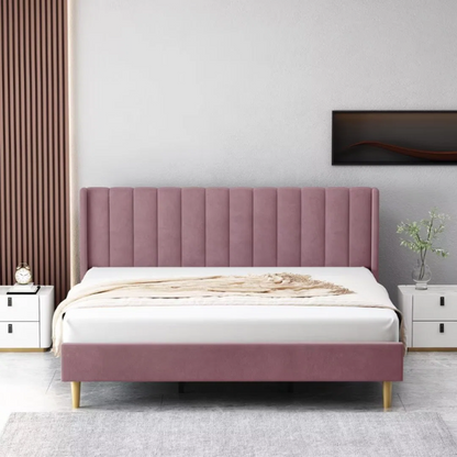 Luxury Corduroy Upholstered King Size Platform Bed Frame - Stylish Modern Wingback Design with Ultimate Comfort