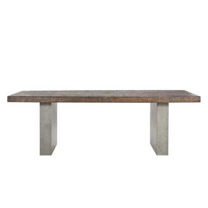 Reclaimed Wood and Concrete Dining Table – Chic, Artisan Crafted Brown Dining Table with Concrete and Hand-Finished Reclaimed Wood Base, Perfect for Modern Dining Spaces