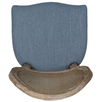 Light Denim Blue Upholstered Dining Chairs with Wicker Back and Natural Wood Frame (Set of 2) – French Country Farmhouse Accent Seating
