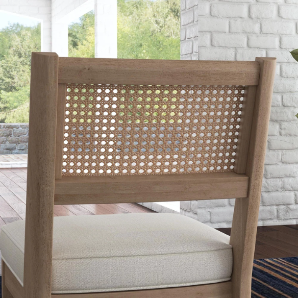 7-Piece Brown Wood Rectangle Dining Set – Mid-Century Boho Style with Sustainable Oak & Cane Details