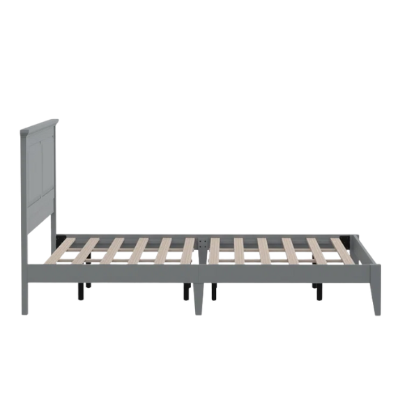 King Size Solid Oak Platform Storage Bed with Inset Panel Headboard, Molding Detail, and Slat System