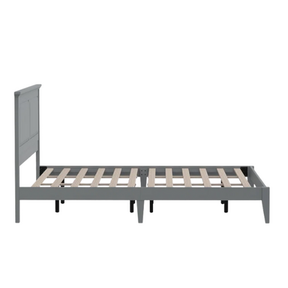 King Size Solid Oak Platform Storage Bed with Inset Panel Headboard, Molding Detail, and Slat System