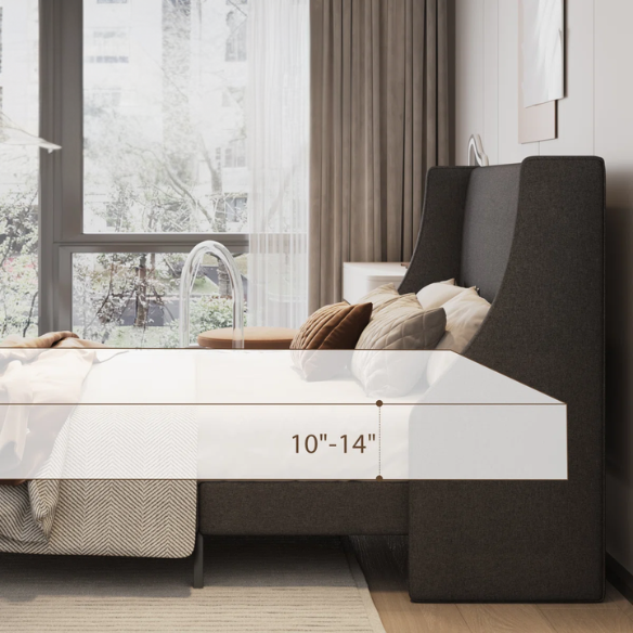 Modern Queen Size Upholstered Platform Bed with Deluxe Wingback and Linen Blend Fabric