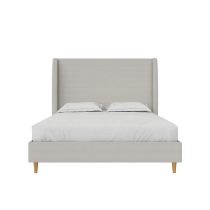Luxurious Queen Size Upholstered Wingback Bed in Soft Linen Fabric