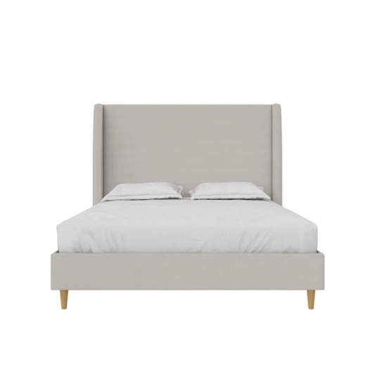 Luxurious Queen Size Upholstered Wingback Bed in Soft Linen Fabric
