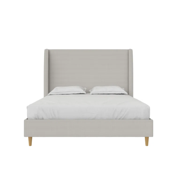Luxurious Queen Size Upholstered Wingback Bed in Soft Linen Fabric