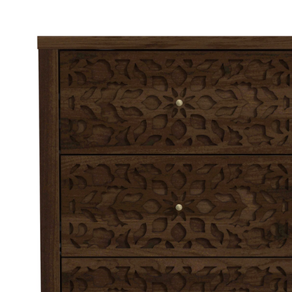 Boho-Inspired 45.4" 6-Drawer Dresser with Distressed Finish and Openwork Floral Details