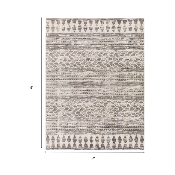 Southwestern-Inspired Geometric Rug – Dark Grey Diamond, Chevron & Dot Patterns on Off-White, Stain-Resistant, Perfect for High-Traffic Areas
