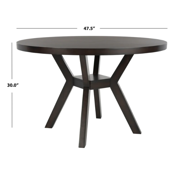 Round Wood Dining Table – French Bistro-Inspired Design, Sleek Dark Brown Frame