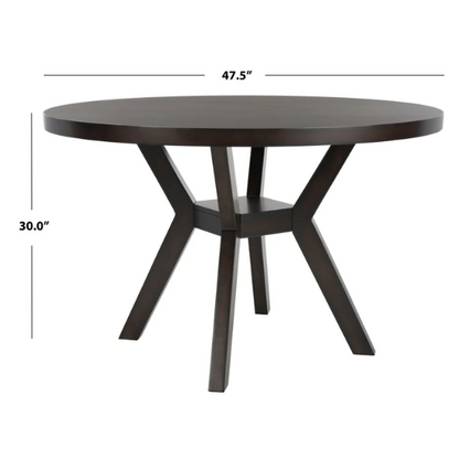 Round Wood Dining Table – French Bistro-Inspired Design, Sleek Dark Brown Frame