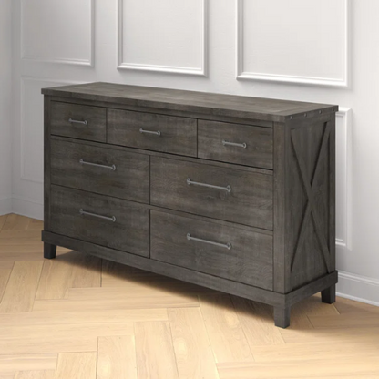 Industrial-Inspired Wood Standard Configurable Bedroom Set: Crafted from Solid Acacia and Pine with Hand-Hewn Planks, Metal Hook-On Side Rails, and Cross Slat Support System for Ultimate Durability and Unique Patina Finish