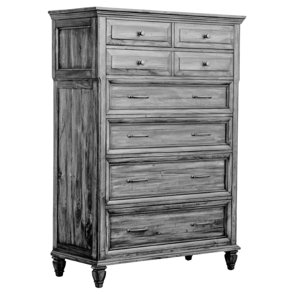 Exquisite Old-World Charm with Glamorous Flair – 5-Piece King Bedroom Set in Grey with Crown Molding, Felt-Lined Drawers, and Built-In Outlets