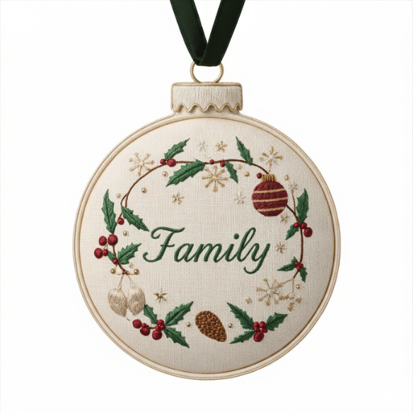 Beige Family Christmas Embroidery Ornament
