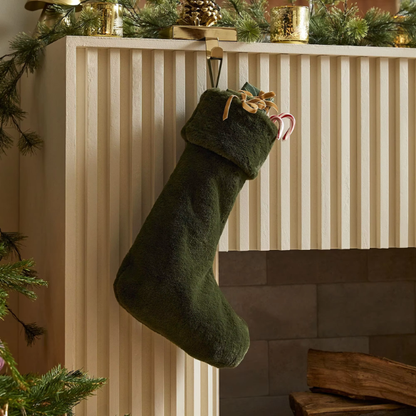 Soft Fabric Christmas Stocking – Cozy, Cotton-Lined Design in Neutral & Green Tones for Timeless Holiday Charm
