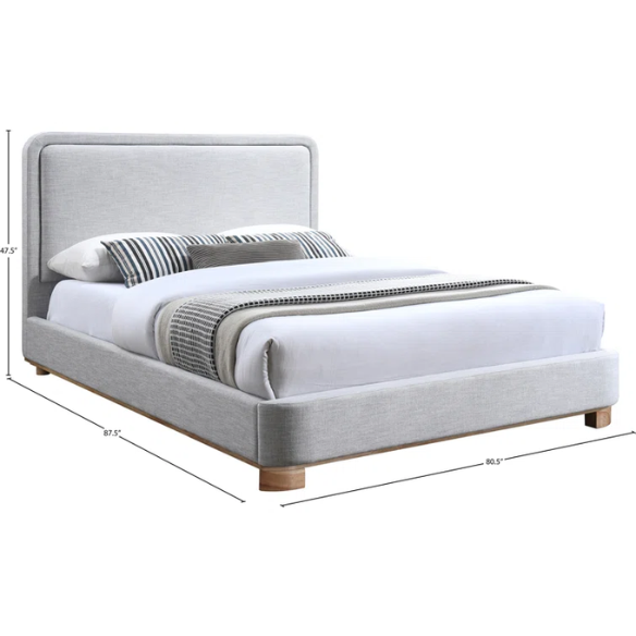 Luxurious Linen Textured Fabric King Size Upholstered Panel Bed with Solid Wood Base