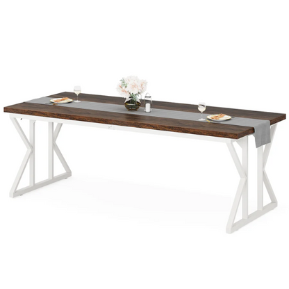 Farmhouse Dining Table for 6-8 People – Rectangular Wood Kitchen Table with X-Shaped Accents, Spacious & Multifunctional for Dining, Office, or Gathering