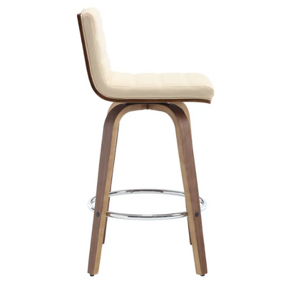 Mid-Century Modern Faux Leather Swivel Counter/Bar Stools – 360° Swivel, Padded PU Leather Seat & Back, Durable Bentwood Legs, Metal Footrest, Supports Up to 440lbs for Home Bar or Kitchen