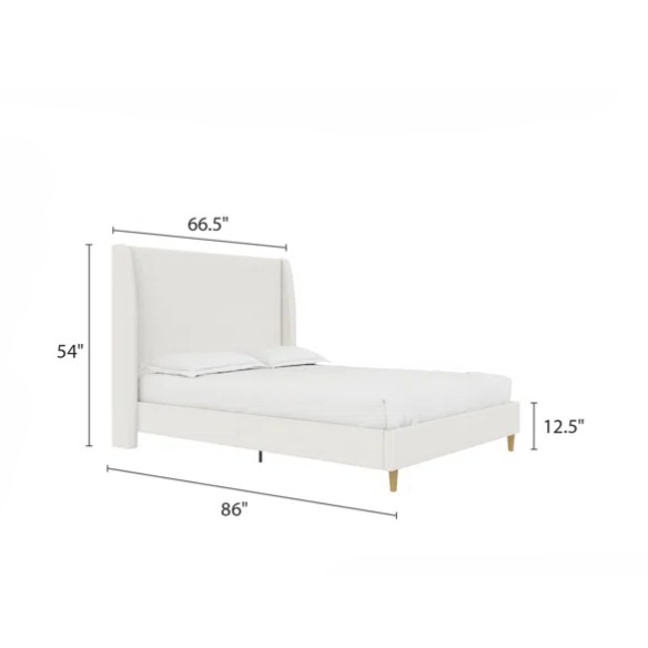Luxurious Queen Size Upholstered Wingback Bed in Soft Linen Fabric
