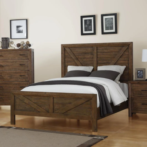 Weathered Oak Queen Bed with Solid Wood Standard Bedroom Set – Timeless, Durable, and Stylish
