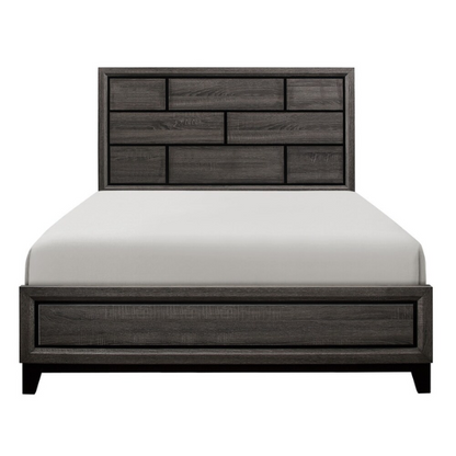5-Piece Gray Modern Panel Bedroom Set with Wood Grain Accents & Nickel Metal Hardware