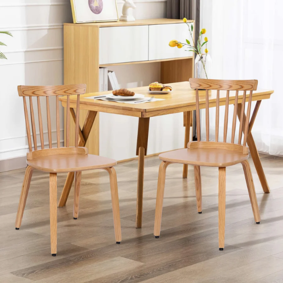 Solid Wood Slat Back Windsor Dining Chairs (Set of 2) – Sturdy, Eco-Friendly Construction with Ergonomic Backrest & Adjustable Foot Pads
