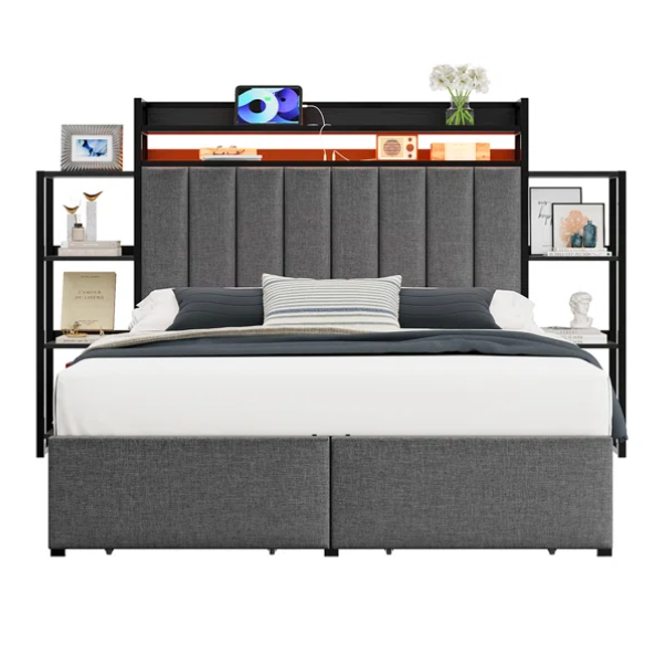 Luxurious 3-Piece Queen Bedroom Set with Gem-Inspired Tufted Button Headboard, Upholstered Platform Bed & 2 Elegant Nightstands