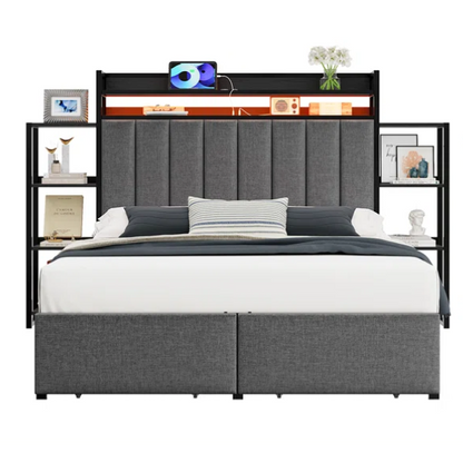 Luxurious 3-Piece Queen Bedroom Set with Gem-Inspired Tufted Button Headboard, Upholstered Platform Bed & 2 Elegant Nightstands