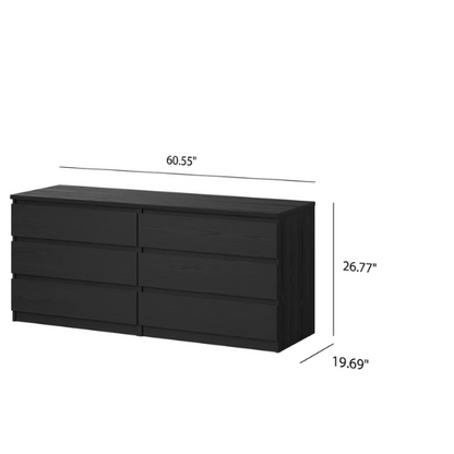 Versatile 60.5" 6-Drawer Double Dresser with Smooth Metal Glides and Clean-Lined Silhouette