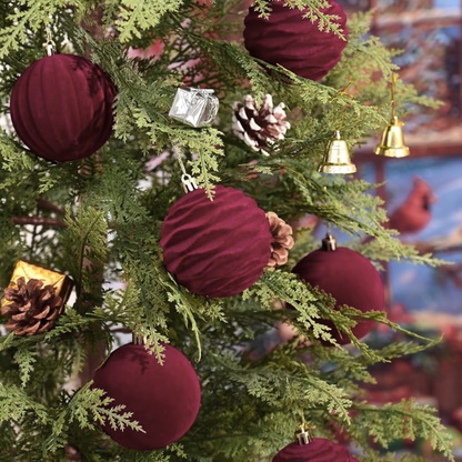 Burgundy Velvet Christmas Ball Ornament Set – 9-Piece Luxury Holiday Décor (10 cm / 3.94 in)