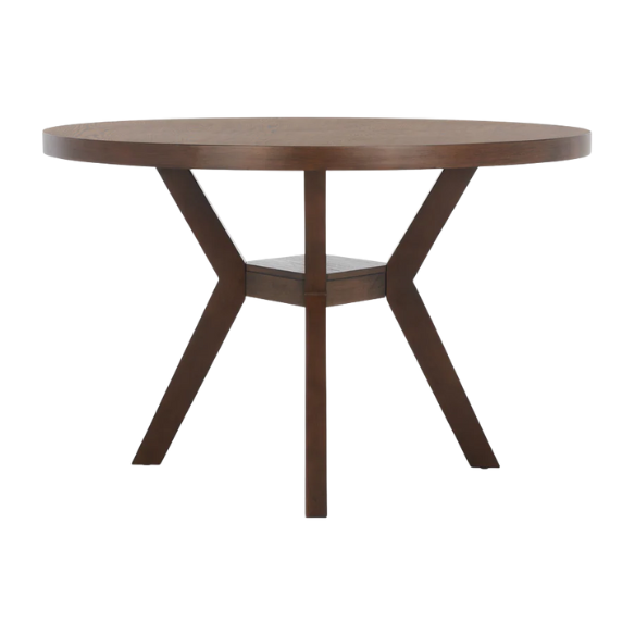 Round Wood Dining Table – French Bistro-Inspired Design, Sleek Dark Brown Frame