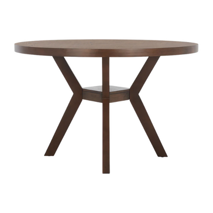 Round Wood Dining Table – French Bistro-Inspired Design, Sleek Dark Brown Frame